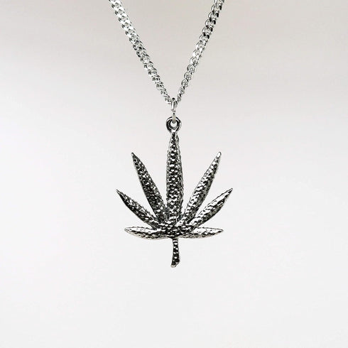 Marijuana Weed Pot Leaf Green Enamel on Silver Finish Pewter Pendant Necklace...