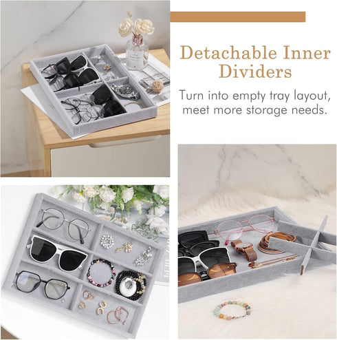 Bracelets Organizer Jewelry Tray, 12 Grids Velvet Tray Storage for Watches Rings Earrings, Stackable Jewelry Drawer Organizer Showcase Display Tra...