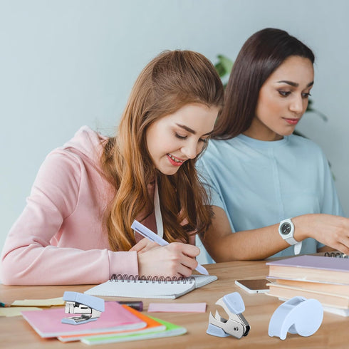 Mini Office Supply Kit Includes Stapler Tape Dispenser Staple Remover Paper Clips Scissor Staples Pen Sharpener Note Small Telescopic Knife for Of...