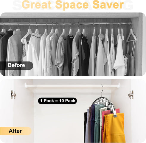 Legging Organizer for Closet, Metal Yoga Pants Hangers 1 Pack w/10 Clips Holds 10 Leggings, Hangers Space Saving Hanging Closet Organizer w/Rubber...