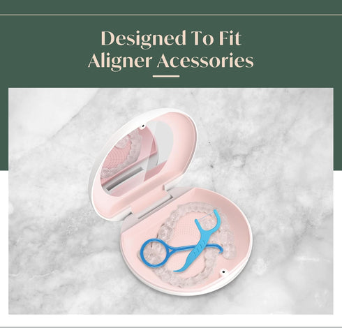 Aligner Case Travel Kit. Retainer Case with Built-In Mirror plus Aligner Pull Tool & Mini Travel Finger Toothbrush Included...