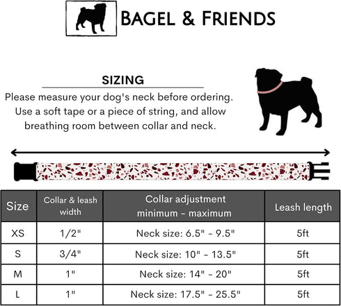 Bagel & Friends Matching Dog Collar & Leash Set XSmall, Small, Medium, Large for boy, Male, Female, Girl Dogs and Puppy (Medium, Speckled in Pink)...