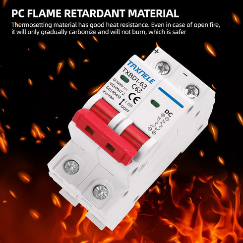 DC Miniature Circuit Breaker 2P 1000V 63A Solar Mini Circuit Breaker Battery Switch Thermal Magnetic Trip DIN Rail Mount DC Disconnect Switch DC M...