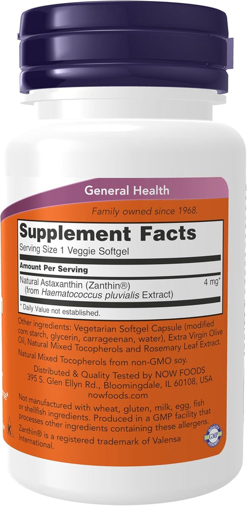 NOW Supplements, Astaxanthin 4 mg, features Zanthin®, Supports Eye Health*, 60 Veg Softgels...