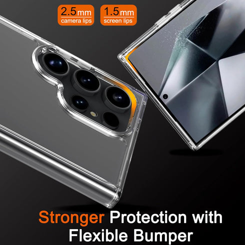 Cover for Samsung Galaxy S24 Ultra Case, Non-Yellowing Hard PC Back, Slim Thin Soft Edge Shockproof Phone Case Accessories for S24 Ultra, Clear...
