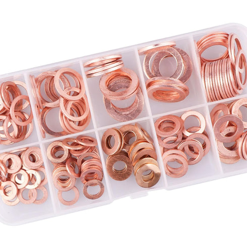 200pcs Copper Washers Sealing Crush Drain Plug Washer Assortment Kit Metric M5 M6 M8 M10 M12 M14 (Copper)...