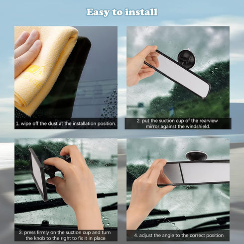 9.8'' Car Rear View Mirror with Suction Cup, Anti Glare Adjustable Auto Interior Rearview Mirror, HD Thickened Vehicle Inside Mirror Reduce Blind ...