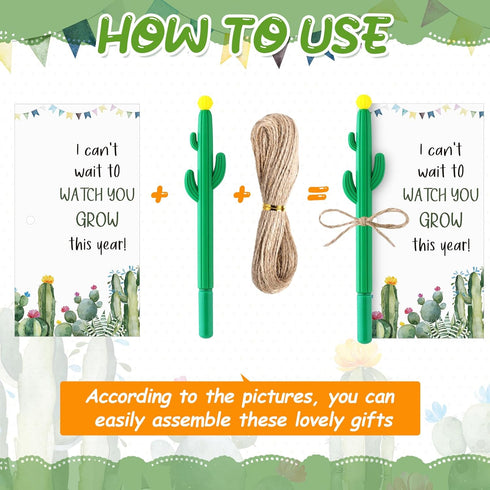 24 Sets Back to School Gifts for Student Cactus Pens Motivational Pen with Inspirational Cards Pots Plant Pens First Day of School Stationery Supp...