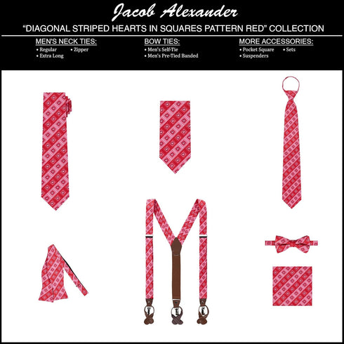 Jacob Alexander Men's Happy Valentine's Day Diagonal Striped Hearts in Squares Pattern Regular Length Neck Tie...
