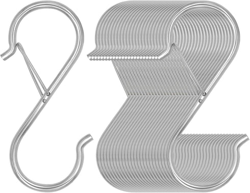 32 Pack S Hooks for Hanging, 3.5 inch Heavy Duty Metal S Hooks with Safety Buckle S Shaped Hooks Pot Rack Closet Hooks for Hanging Plants, Clothes...