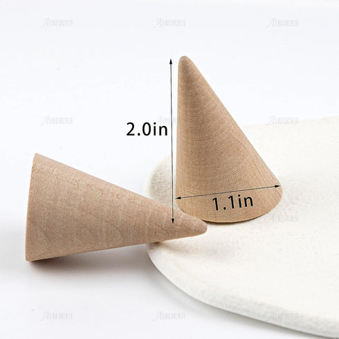 AUEAR, 10 Pack Wood Cone Ring Display Stand, Natural holder Jewelry Displays Organizer DIY Craft (Tilted Shaped)...