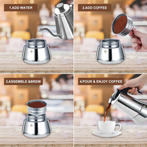 2 Cup 100ML 3.3oz Stovetop Espresso Maker Stainless Steel Moka Pot Espresso Maker Percolator Italian Coffee Maker Capable Moka Coffee Machine Cafe...