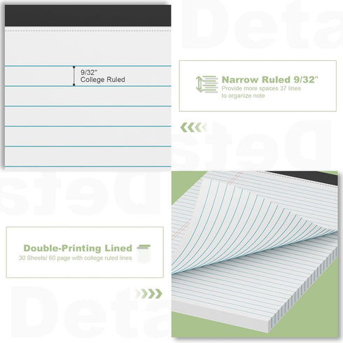 Legal Pads 8.5 x 11 inch Notepad, 2 Pack White Note Pads 8.5'' x 11'' for Work, Double-Side Printed Lined Paper Pads College Ruled White Notepads ...