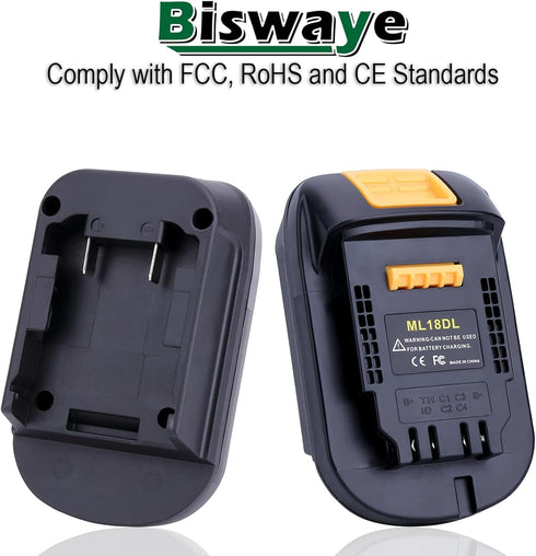 Biswaye Adapter Compatible with DeWalt 20V Max Tools, Compatible with Milwaukee M18 18V Battery to Replacement for DeWalt 20-Volt Battery, ML18DL ...