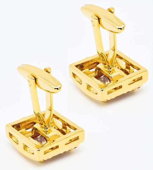 Brown Crystal Gold Cufflinks for Men Lady In Gift Case Classic Square Gemstone Men's Cufflinks Jewelry Set for Wedding Anniversary Business Party ...