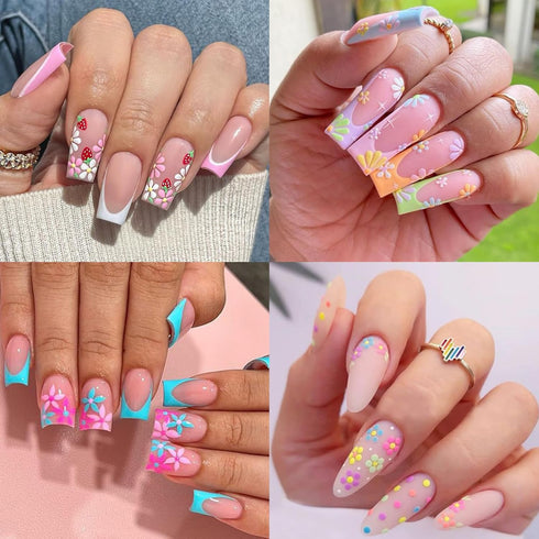 Flower Nail Art Stickers 5D Embossed Self Adhesive Nail Decals Spring Daisy Nail Design Summer Flower Petal Heart Nails Supplies Nail Sticker for ...