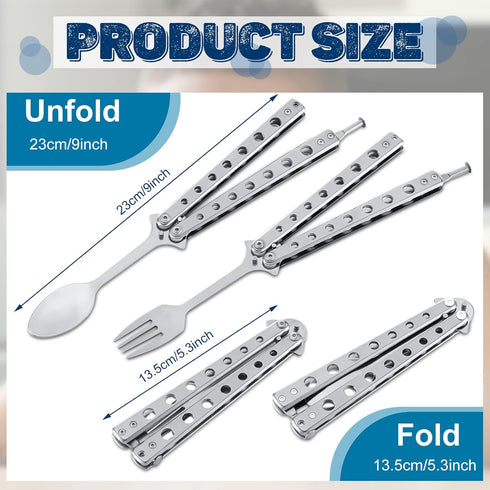2 Pcs Butterfly Fork and Spoon Set, Tactical Butterfly Spoon Folding Stainless Steel Butterfly Fork for Travel Camping Hunting BBQ Kitchen(Silver)...