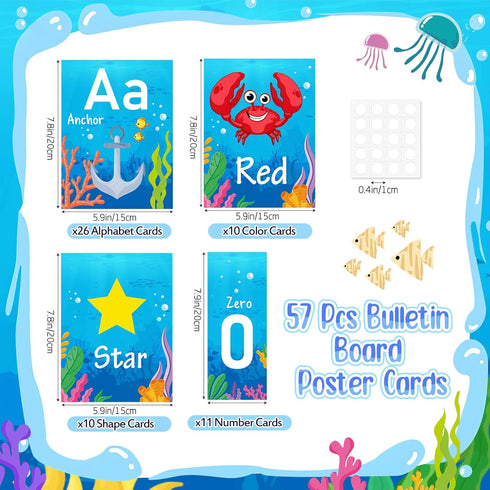 57 Pcs Alphabet Number Bulletin Board Set Under The Sea ABC Letters Number 0-10 Cards Cutouts Ocean Creatures Color Shape Educational Posters for ...