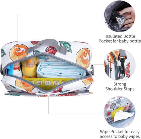 Non-Slip Stroller Organizer Bag for Diapers with Insulated Pocket, Stroller Hooks and Adjustable Strap,Universal Fit Most Strollers, Fruits...