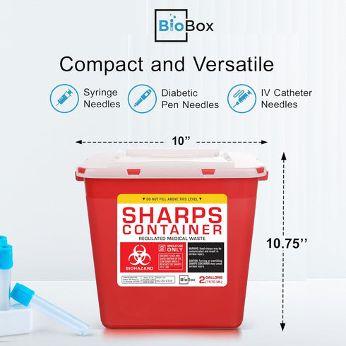 Sharps Container Large - Sharps Containers for Home Use and Labs - Portable Needle Disposal and Travel Size Biohazard Bin - 2 Gallon (Pack of 1)...