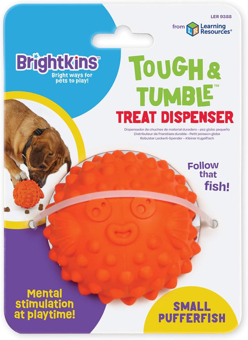 Brightkins Tough & Tumble Small Pufferfish - Interactive Dog Puzzle Toy for All Breeds, Rubber Dog Toys for Aggressive Play...