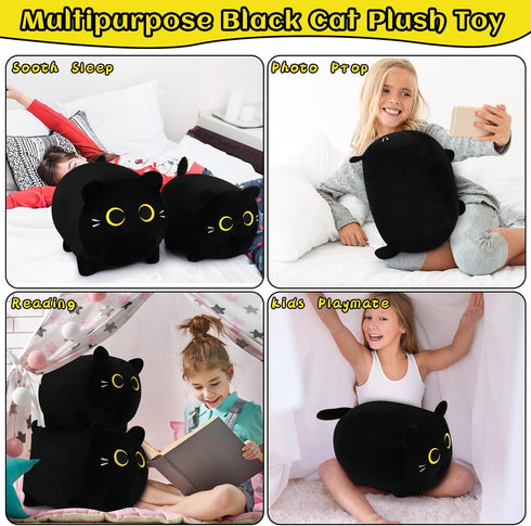 Black Cat Plush Pillows-16'' Black Cat Plushies, Gold Eyes Black Cat Plush, Cat Anime Plush Cute Plush Cat Plushie Stuffed Cat Stuffed Animals, So...