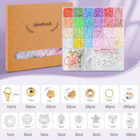 TEXGIZRLY Clay Bead Bracelet Kit, Clay Beads for Bracelet Jewelry Making, 24 Colors Clay Bead Kit with Letter Beads for Girls Adults DIY Craft, Fl...