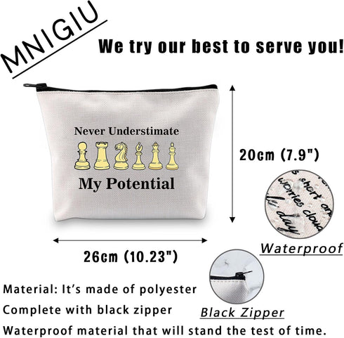 Funny Chess Bag Chess Player Gift Chess Lover Gift Never Understimate My Potential Makeup Bag...