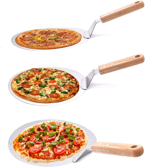 KSENDALO 10" Pizza Peel with Wooden Handle - Pizza Lifter & Stainless Steel Spatula for Baking, Serving Homemade Pizza, Cake and Pie | Non-Slip Pi...
