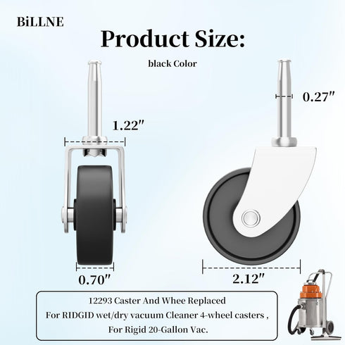 12293 Vacuum Caster Compatible with for Ridgid Wet/Dry Vac RV1250 RT1200 1650RV 1610RV RT1600,for Ridgid DeWALT Craftsman Caster 2" Vacuum Replace...