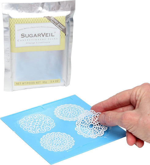 Four SugarVeil Mat Toppers with White SugarVeil Icing...