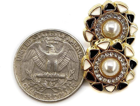 Faux Pearl Center Black White Enamel Edge Sewing Shank Buttons 20 Pcs - 18mm, 23/32"...