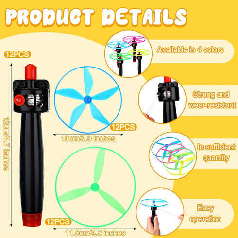 Flying Disc Helicopter Toy Disco Flyers Include 12 String Launchers and 24 Flying Saucer Flying Disc Launcher Toy Flying Toys for Little Teens Out...
