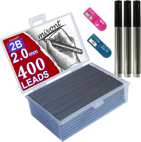 400pcs 2mm 2B HB Black 2.0mm Mechanical Pencil Holder Lead Refill drawing draft...