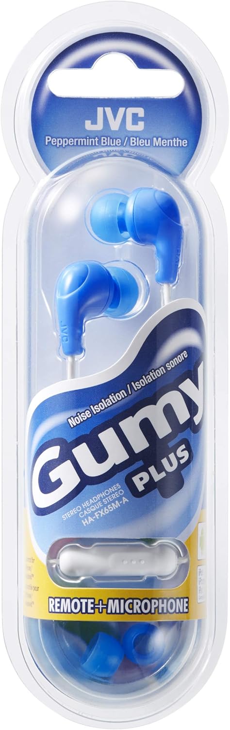 JVC Gumy Plus Earbuds with Mic and Remote for Connected Devices - Silicone Ear Pieces - Blue...