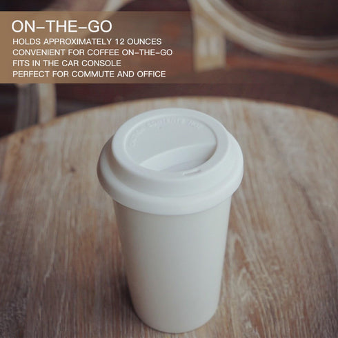 Reusable Double Wall Insulated White Ceramic Travel Coffee Cup with Lid & Sleeve, 12 fl.oz, I Am Not a Paper Cup...