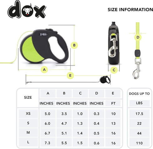 DDOXX Retractable Dog Leash - Strong Reflective Nylon Strips with Break & Lock System - S (Black/Yellow Reflective)...