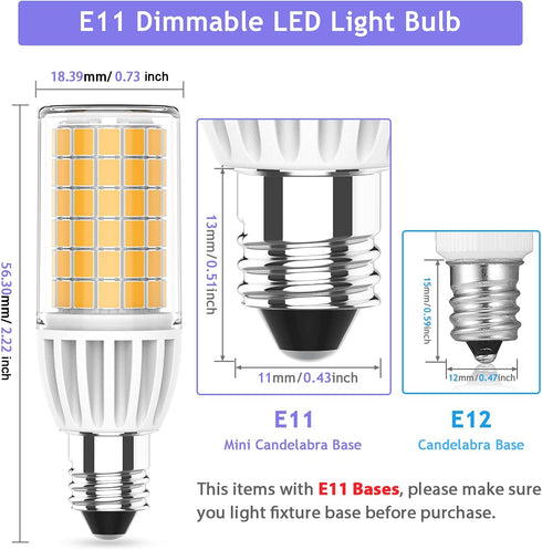 E11 LED Bulb 5W Dimmable, 50W or 60W E11 Halogen Bulb Replacement, Warm White 3000K, E11 Mini Candelabra Base, JD T3/T4 360 Degree Beam Angle E11 ...