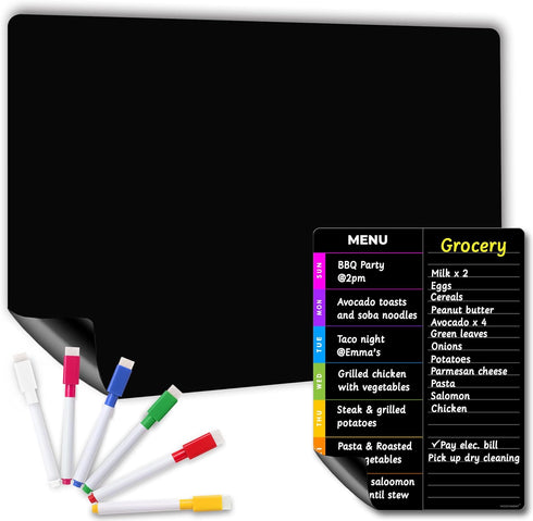 Magnetic Dry Erase Blackboard Set: Black Board for Home, Office & Classroom (11.5x15"), Menu Board for Kitchen Fridge/Family Meal Planner (7x9”), ...
