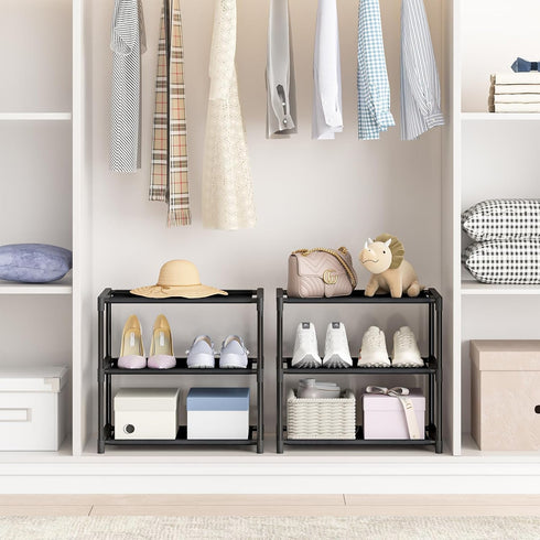 3 Tier Small Shoe Rack, Narrow Stackable Kids Toddler Adult Shoe Storage Organizer Shelf for Closet Floor Front Door Entrance Entryway, Free Stand...
