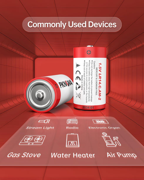 C Batteries 4 Pack, 1.5v LR14 Type C Batteries, Long-Lasting Alkaline C Cell Batteries, Size C Battery for Household and Office Devices...