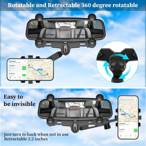Rearview Mirror Phone Holder for Car - Adjustable Multifunctional 360°Rotatable and Retractable Bracket for Car Rear View Mirror Mount Holders...