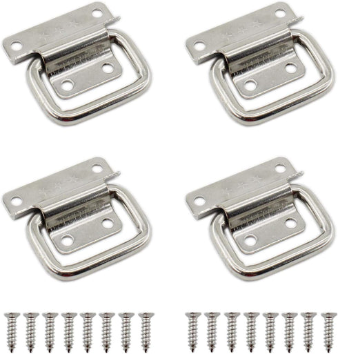 4 Pack Stainless Steel Wardrobe Handle, Foldable Boat Hatch Latch Cabinet Lifting Ring Pull Handle,Cabinet Pull Handle Accessories,Toolbox Door Ch...