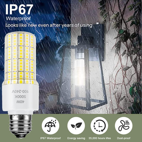 2 Pack 40W Led Light Bulb(300W Equivalent) 5000 Lumens 5000K Daylight White Led Bulbs E26/E27 Medium Base for Indoor Outdoor Street Office Warehou...