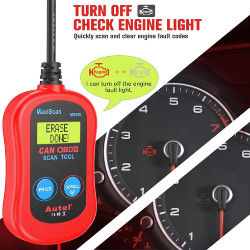 Autel MS300 OBD2 Scanner Code Reader, Turn Off Check Engine Light, Read & Erase Fault Codes, Check Emission Monitor Status CAN Diagnostic Scan Too...