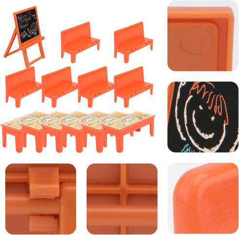 TOYANDONA Miniature Locker 13pcs Classroom for Dolls Miniature Desk and Chair Blackboard Model Doll House Miniature Accessory Classroom Desk...