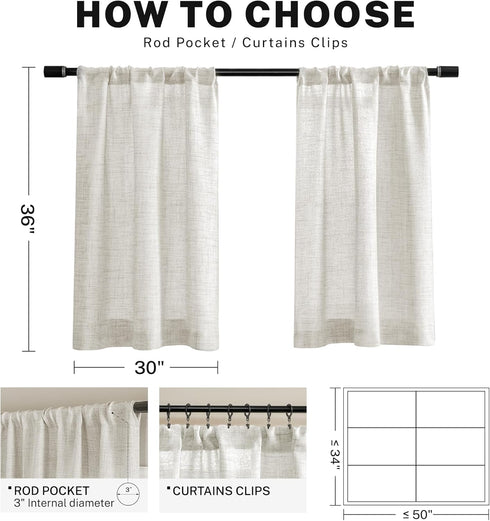 Linen Textured Semi Sheer Kitchen Tiers Curtains 36 Inches Long Small Kitchen Window Curtains Rod Pocket Cafe Curtains Drapes for Bathroom Laundry...