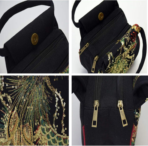 Women Mini Peacock Embroidery Handbag - Ethnic Retro Canvas Party Purse...
