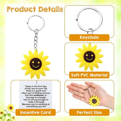 30 Set Inspirational Positive Sunflower Keychains End of the Year Gifts Bulk Motivation Employee Appreciation with Funny Card Organza Bag Gifts fo...