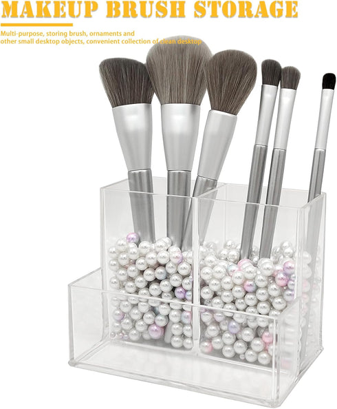 Cerpourt Clear Acrylic Makeup Brush Organizer,Multi-Purpose Cosmetic Brushes Storage Holder with 3 Slots,Pencil Pen Holder for Desk,Desk Organizer...
